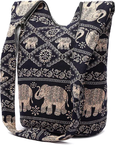 Vista 40 de Bolsa de hombro para mujer, de lona en estilo hippie/bohemio para llevar cruzada al hombro, disponible en diferentes colores y estampados