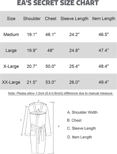 Vista 6 de EA'S SECRET Bata de baño tipo kimono de manga larga para hombre, 100 % algodón, ligera, suave, sobre la rodilla, ropa de dormir