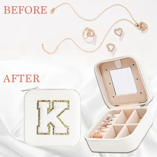 Vista 3 de Nayno Joyero para joyería, pequeño joyero de viaje, organizador de joyas, accesorios esenciales para mujeres, joyero blanco personalizado para mamá
