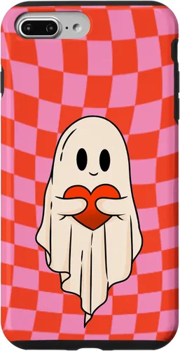 Vista 12 de Funda para iPhone 17 de San Valentín Retro Ghost Hugging Heart Checkerboard Rosa Rojo