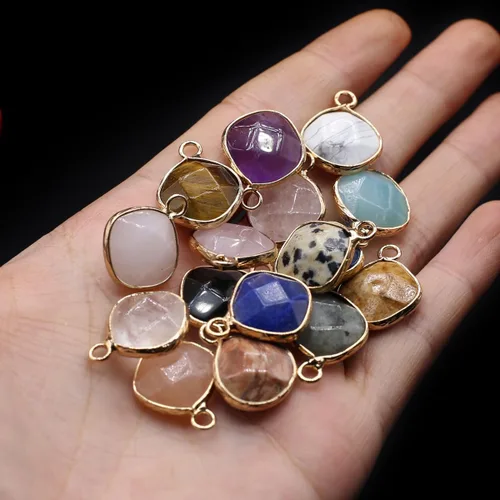 Vista 2 de Zotoone 8 colgantes de piedra natural cuadrados de cuarzo rosa, amazonita, oro, cristales curativos, dijes de piedra para hacer joyas, collares