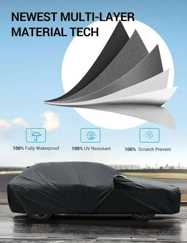 Vista 4 de Proadsy - Cubierta para automóvil, resistente al viento, sol, lluvia, rayos UV, polvo y nieve, para todo tipo de clima, impermeable, funda