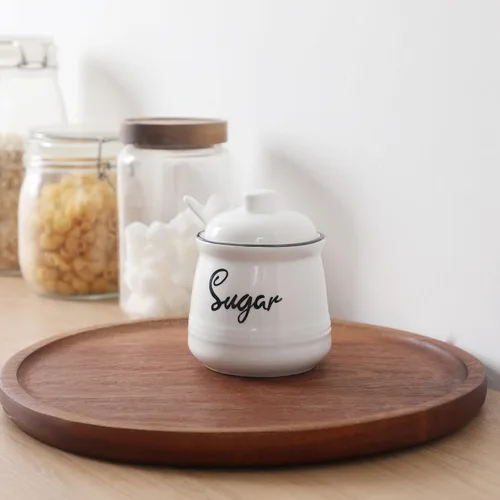 Vista 8 de Azucarero de porcelana de granja con tapa y cuchara, 12 onzas, fácil de limpiar (blanco) Porcelana, granja, 12oz, tapa y cuchara, fácil de limpiar