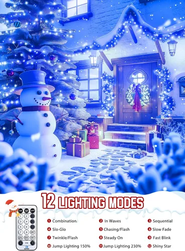 Vista 4 de Minetom Luces LED para árbol de Navidad de 50 pies, 1000 luces LED para exteriores, cuerda de petardos para exteriores, 12 modos, temporizador