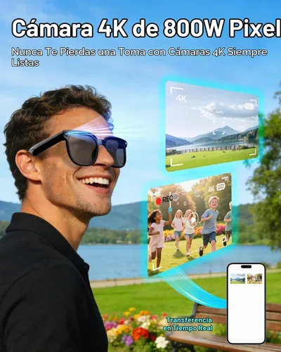 Vista 2 de Gafas inteligentes AI con cámara de 8 MP, video 4K y traducción de 139