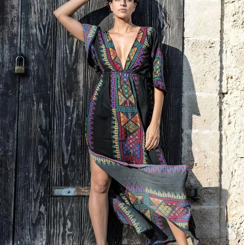 Vista 3 de Vestido largo de caftán de las mujeres vestido maxi playa casual más tamaño kaftan
