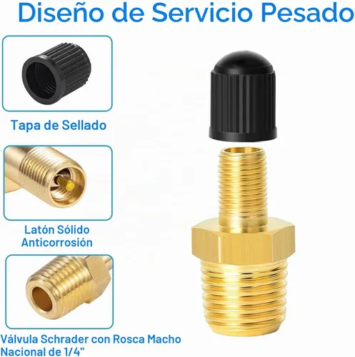 Vista 4 de Adaptador de inflador de aire de latón de 1/4 NPT (M) a válvula Schrader estándar (M), válvula de tanque, conector de inflador de neumáticos