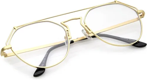 Vista 4 de zeroUV Lentes de aviador de lente plana transparente de metal mate moderno marco de metal abierto 1.969 in