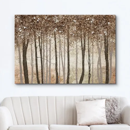 Vista 2 de wall26 Lienzo impreso para pared, diseño rústico, marrón, otoño, bosque, árbol, paisaje, naturaleza, ilustraciones de área silvestre, arte moderno