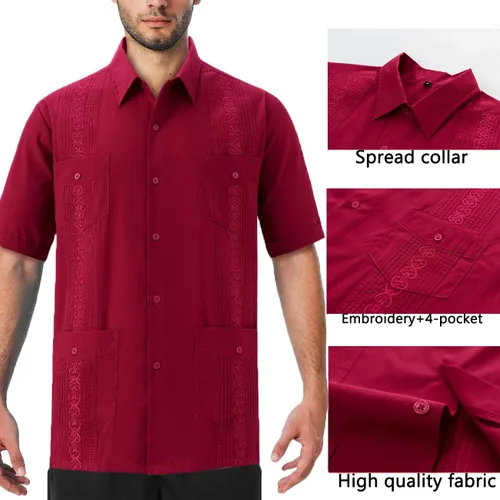 Vista 2 de MAXJON Guayabera - Camisas cubanas de manga corta para hombre