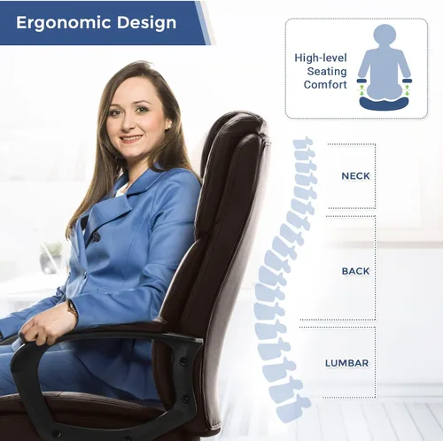 Vista 4 de ZUNMOS Escritorio ejecutivo para oficina en casa, con respaldo alto, altura ajustable y giratoria, silla de soporte lumbar para cabeza, cuero negro