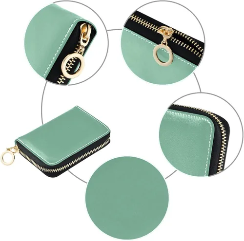 Vista 4 de linqin Tarjetero delgado con cremallera para mujer, con bloqueo RFID, cuero suave, 2 bolsillos para monedas, esencial para viajes
