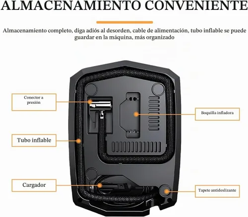 Vista 4 de Inflador de neumáticos y compresor de aire NYTKL, bomba de aire de 12 V CC para neumáticos con manómetro digital y luz LED, bomba de neumáticos