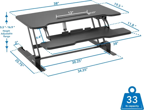 Vista 7 de Mount-It! Convertidor de escritorio eléctrico de pie con mesa de 38 pulgadas, elevador de escritorio de pie ajustable en altura, elevador