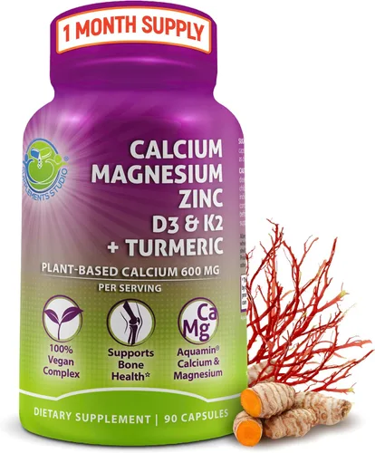 Vista 8 de Calcio a base de plantas 500mg (Aquamin) – Calcio vegano, magnesio, zinc y D3 con vitamina K2 y cúrcuma orgánica – Mejora la salud y la fuerza