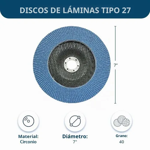 Vista 5 de Benchmark Abrasives Discos de solapa tipo 27 de circonita jumbo de alta densidad de 7 x 7/8 pulgadas para amoladora angular, discos de lijado de 7