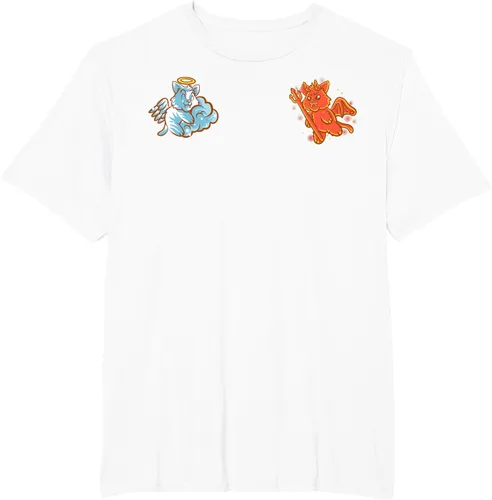 Vista 64 de Camiseta de gato ángel y diablo sentado en tu hombro Nerd Kitten, Negro
