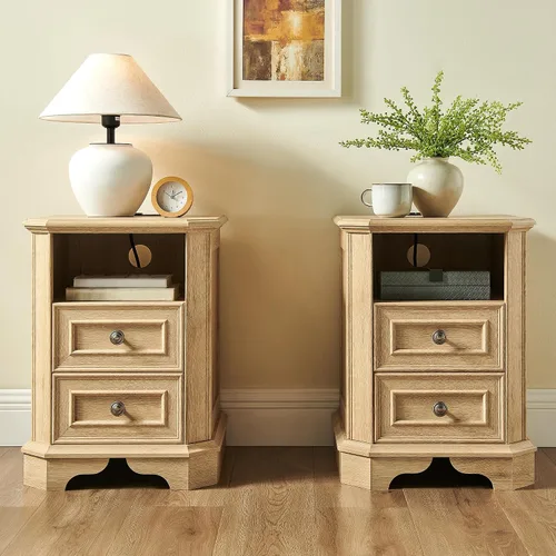 Vista 14 de T4TREAM - Mesa de noche rústica con estación de carga, mesa auxiliar de madera de 18 pulgadas con 2 cajones, para dormitorio y sala de estar