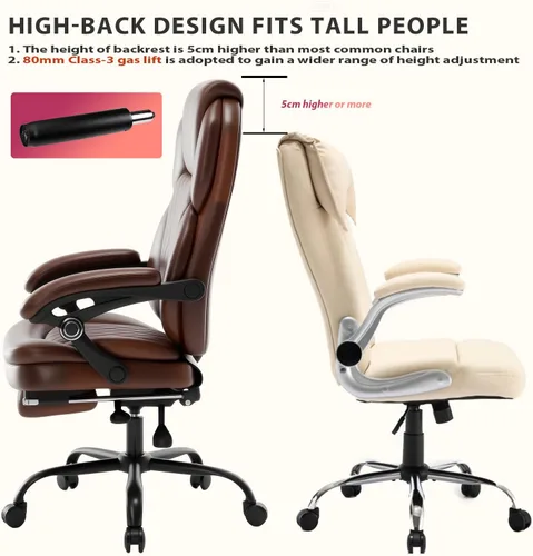 Vista 7 de Silla de escritorio reclinable de piel de 400 libras con reposapiés A marrón.