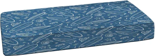 Vista 2 de Sábana bajera ajustable para cuna de tabla de surf, aguas azules, elementos oceánicos, ondas, espirales, dibujos, contornos blancos, Hobby Fun