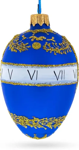 Vista 2 de 1895 Reloj de serpiente azul adorno de cristal de huevo real 4 pulgadas