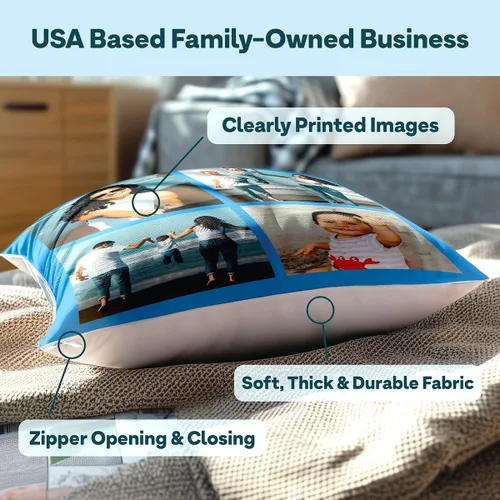 Vista 5 de Fabric Textile Products Almohada personalizada - Fabricada en EE. UU. - Almohadas personalizadas con imágenes o texto - Almohada de sofá - Regalo