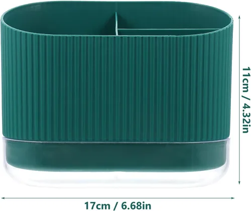Vista 7 de Soporte para utensilios de cocina, organizador de cubiertos de plástico con drenaje para palillos, 3 compartimentos, cuchara y tenedor