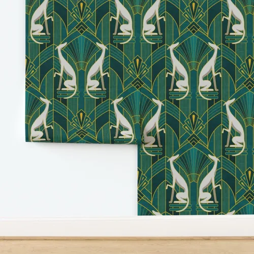 Vista 4 de Papel tapiz para despegar y pegar – Art Deco Greyhounds Teal Gold Grey Dogs Whippet Sighthound - Papel tapiz extraíble personalizado Spoonflower