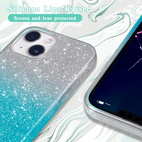 Vista 2 de MATEPROX Funda protectora para iPhone 13 Mini/12 Mini - Bling Sparkle Cute - Funda protectora para niñas y mujeres (verde degradado)
