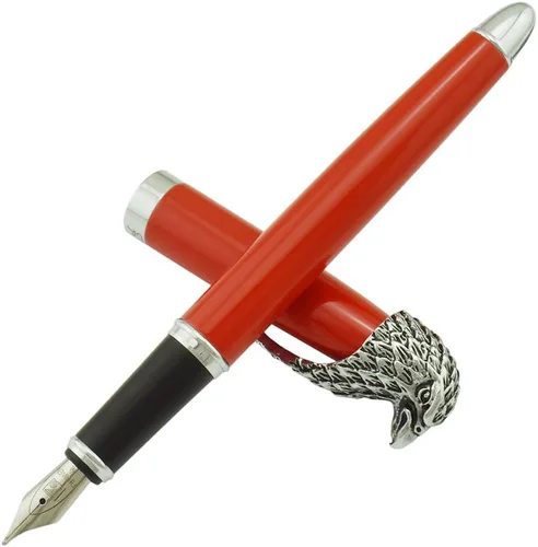Vista 4 de Fuliwen Eagle Head - Pluma estilográfica con convertidor de recambios de tinta, tamaño mediano (rojo)