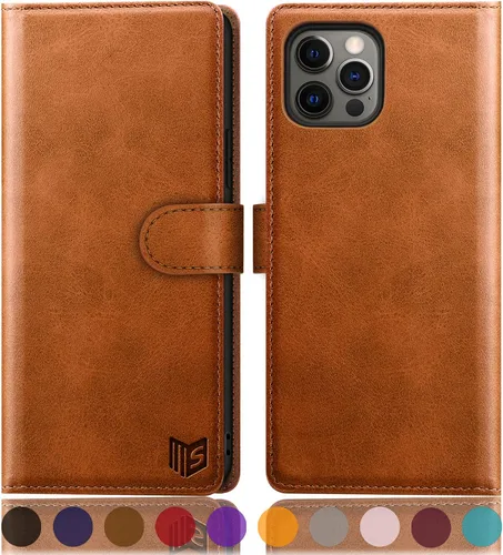 Vista 7 de SUANPOT Funda de piel tipo cartera para iPhone 12 Pro Max con bloqueo RFID, tarjetero de crédito, libro de folio magnético de PU para Apple 12 Negro