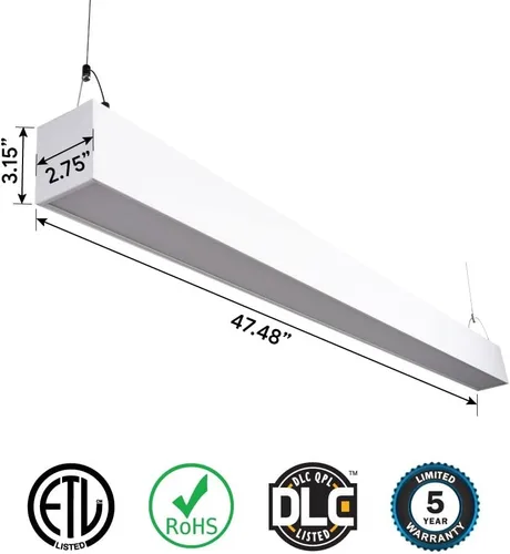 Vista 4 de Euri Lighting EUD4-50W103sw-W, Linkable 4FT Dual CCT Lineal Up/Down Light, 50W, 6500lm, 3000K/4000K/5000K, 120-277V, clasificación húmeda, 0-10V