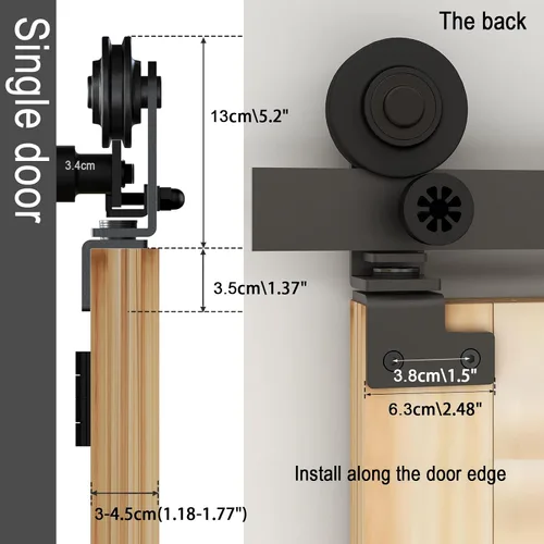 Vista 5 de CCJH Kit de herrajes para puerta corrediza de granero plegable de 3 pies/36 pulgadas, resistente para 2 puertas