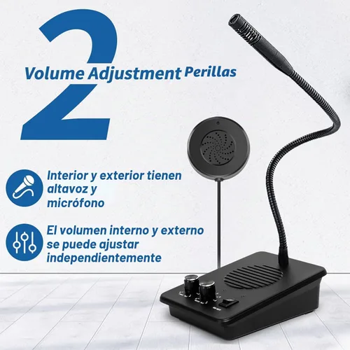 Vista 3 de Daytech Intercomunicador de ventana con altavoz externo, altavoz fuerte, conectar micrófono inalámbrico, conversación de intercomunicación a través