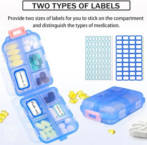 Vista 3 de Organizador de pastillas de viaje portátil, estuche pequeño para bolsillo, pastillero para bolso, organizador de medicinas con 10 compartimentos