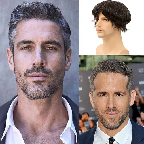 Vista 13 de Toupee de piel fina suave de 0.002 in PU 10x8 pulgadas reemplazo de pelo para hombre postizo 100% europeo piezas de cabello humano para hombre #1