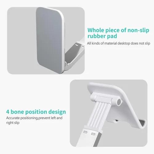 Vista 4 de Aotedor Soporte ajustable para teléfono de escritorio, diseño ergonómico, portátil, manos libres, compatible con iPhone y Samsung