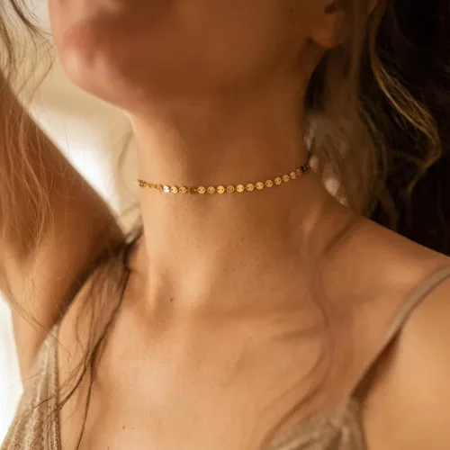 Vista 4 de MOLEVY Delicado collar de oro para mujer, gargantilla chapada en oro de 14 quilates, collar de plata, collar de cadena simple, collar de cadena
