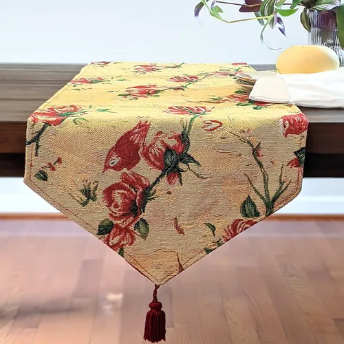 Vista 12 de Tache - Camino de mesa floral marfil de 13 x 54 pulgadas, margaritas blancas y amarillas, flores de manzanilla, tapiz vintage tejido para cocina