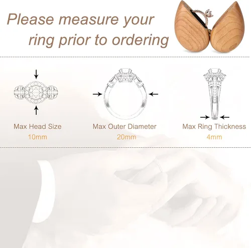 Vista 6 de Caja de madera para anillos en forma de corazón para boda, propuesta, caja de anillo de compromiso, estuche de madera para anillos de madera, regalo