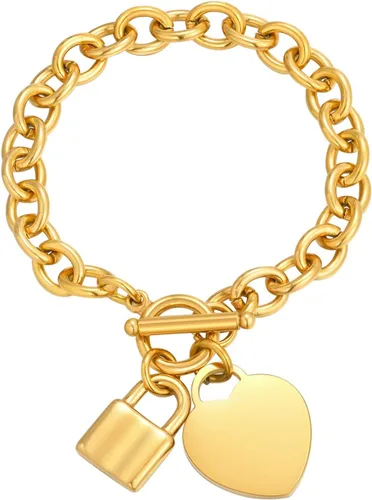 Vista 17 de VNOX Juego de collar de cadena de cable de acero inoxidable con nombre inicial personalizado con dije de corazón y cierre de palanca Dorado