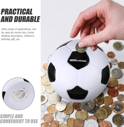 Vista 4 de Kisangel - Alcancía de fútbol para niños y niñas, pelota de fútbol, monedas, decoración del hogar, 5.90 pulgadas, lindo dinero de dibujos animados