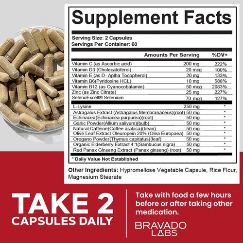 Vista 7 de Bravado Labs Cápsulas de L-Lisina 250mg – Apoyo inmune y para el dolor de frío – Vegano, sin OGM, libre de alérgenos, probado por terceros, Lisina