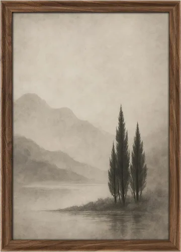 Vista 88 de MUDECOR Lienzo enmarcado prémium para pared, pinos nevados en bosque de invierno, ilustraciones modernas, arte contemporáneo, escénico, divertido