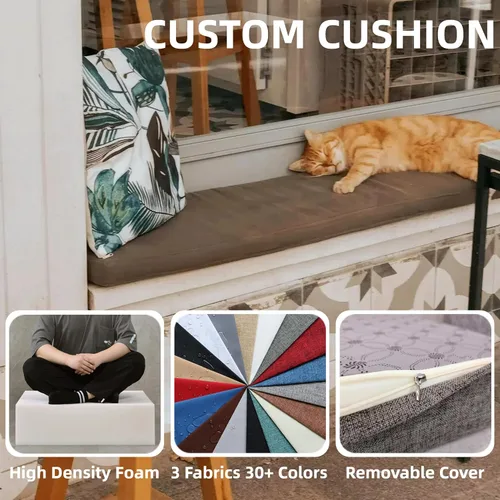 Vista 3 de Cojines de banco personalizados para muebles de interior/exterior, almohadilla de asiento de ventana panorámica con parte inferior antideslizante