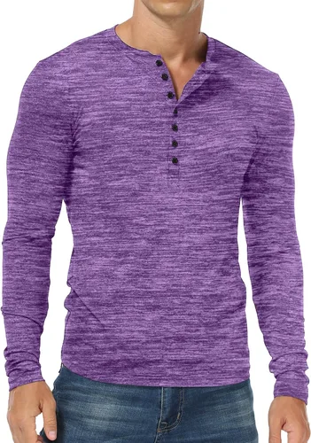 Vista 32 de KUYIGO Camisas Henley para hombre, estilo casual, ajustadas, básicas, de A01 Negro Puro