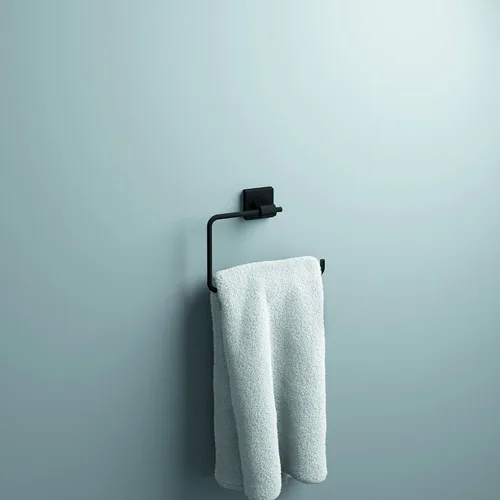 Vista 3 de Franklin Brass Maxted Portatollas de Mano (Paquete de 1) Negro Mate Estantes para Toallas para Pared de Baño Soporte de Anillo Cuadrado para Toallas