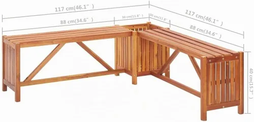 Vista 8 de vidaXL Banco de jardín de madera de acacia maciza de 46.1 x 46.1 x 15.7 pulgadas, color marrón