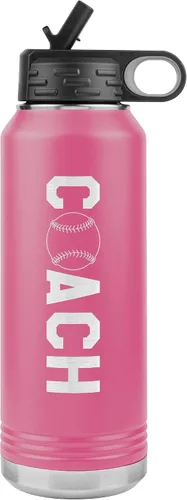 Vista 8 de Botella de agua de entrenador de béisbol, 32 onzas, con tapa abatible de acero inoxidable grabada, con pajita, regalo de entrenador de béisbol, Negro