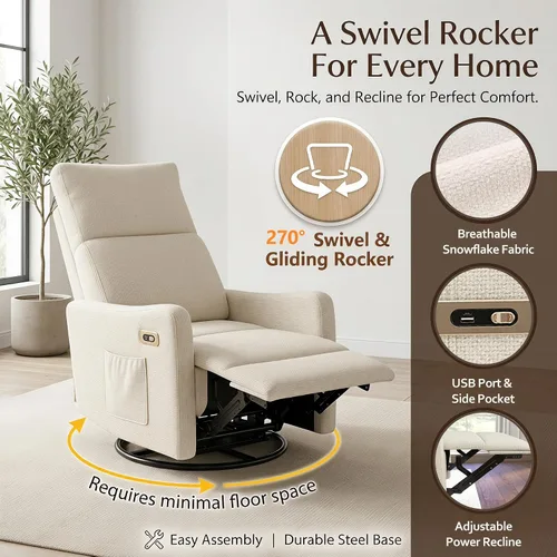 Vista 6 de Silla reclinable giratoria de potencia pequeña para guardería, sala de estar Beige